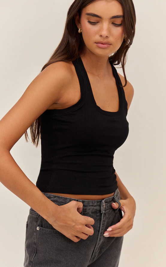 Black Soft Scoop Neck Vest Top