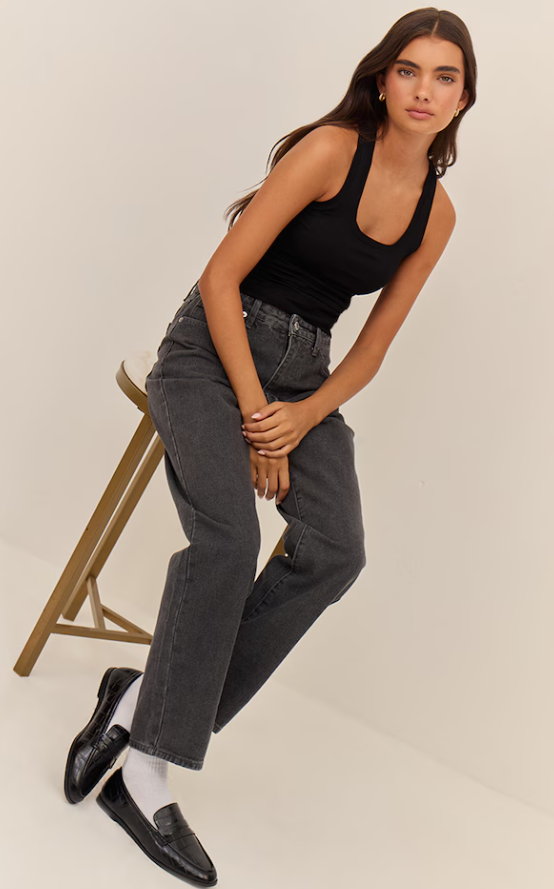 Black Soft Scoop Neck Vest Top